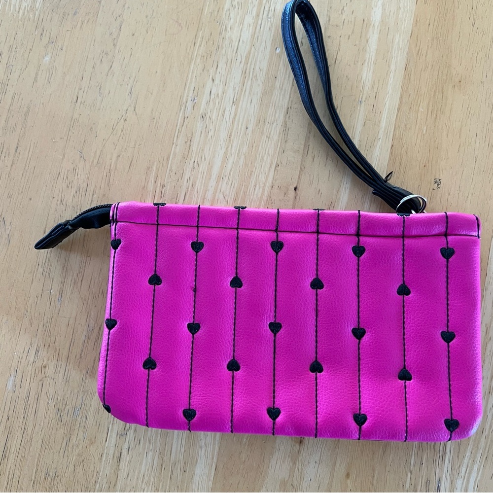 BETSEY JOHNSON Double Pouch Wristlet In Hot Pink - Picture 5 of 9